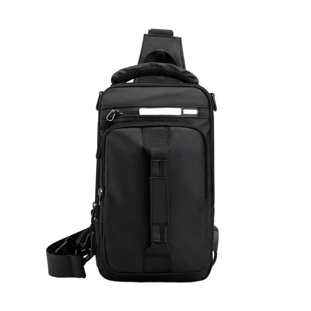Sling Bag For Men Women Adjustable Shoulder Strap Chest Pack Backpack Daypack With Earphone Hole Multiple Pockets Lightweight Compact Design Outdoor Hiking Camping Black Bag H-129 Black