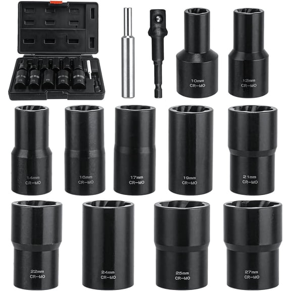 13 Piece Wheel Lock Removal Kit 1/2 Inch Drive Impact Bolt Extractor Rusted Nut Removal Tool