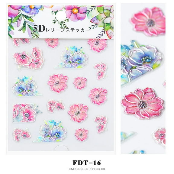 Teissuly 5D Nail Sticker Foil Nail Flower Series Art Transfer Sticker Embossed Decal