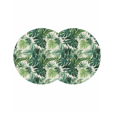 Tropical Plant Round Table Placemats set of 2 Nature Palm Leaf Washable Woven Place Mats for Dining Tables Kitchen Party Decor Heat Proof 15in Green