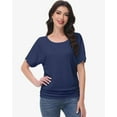 thumbnail image 3 of Women's Dolman Top Boat Neck Short Sleeve Solid Tees Casual T Shirt with Side Shirring Detail, 3 of 7