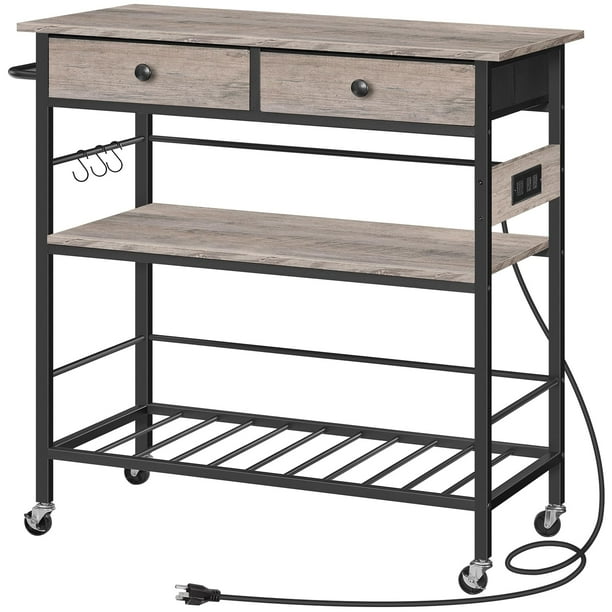 Isla de cocina HOOBRO BG08UZD01 con almacenamiento, color gris y negro