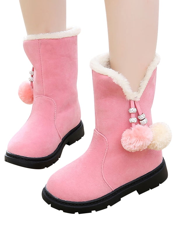 KIDS CHILDREN NEW WINTER OVER THE KNEE BOOT POM POM FAUX FUR SCHOOL BOOTS SIZE 