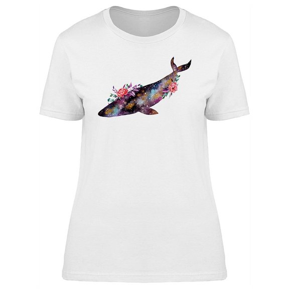 Galaxy Whale With Flowers T-Shirt Women -Image by Shutterstock, Female Large
