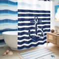 thumbnail image 5 of No Hook Shower Curtain, Navy Blue Anchor Nautical Shower Curtains for Bathroom with See Through Top Window, Navy Blue Striped Farmhouse Waterproof & Washable Bath Curtain 60"x72", 5 of 9