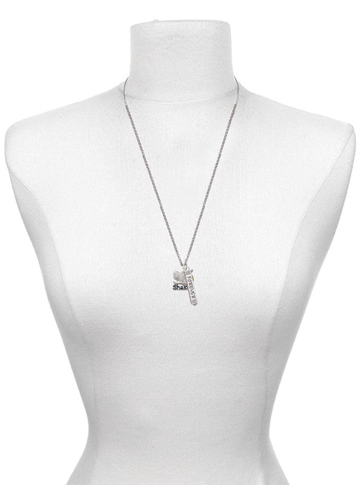 Delight Jewelry Silvertone Shalom with Dove Silvertone Sisters Best Friends Forever Bar Charm Necklace, 23"