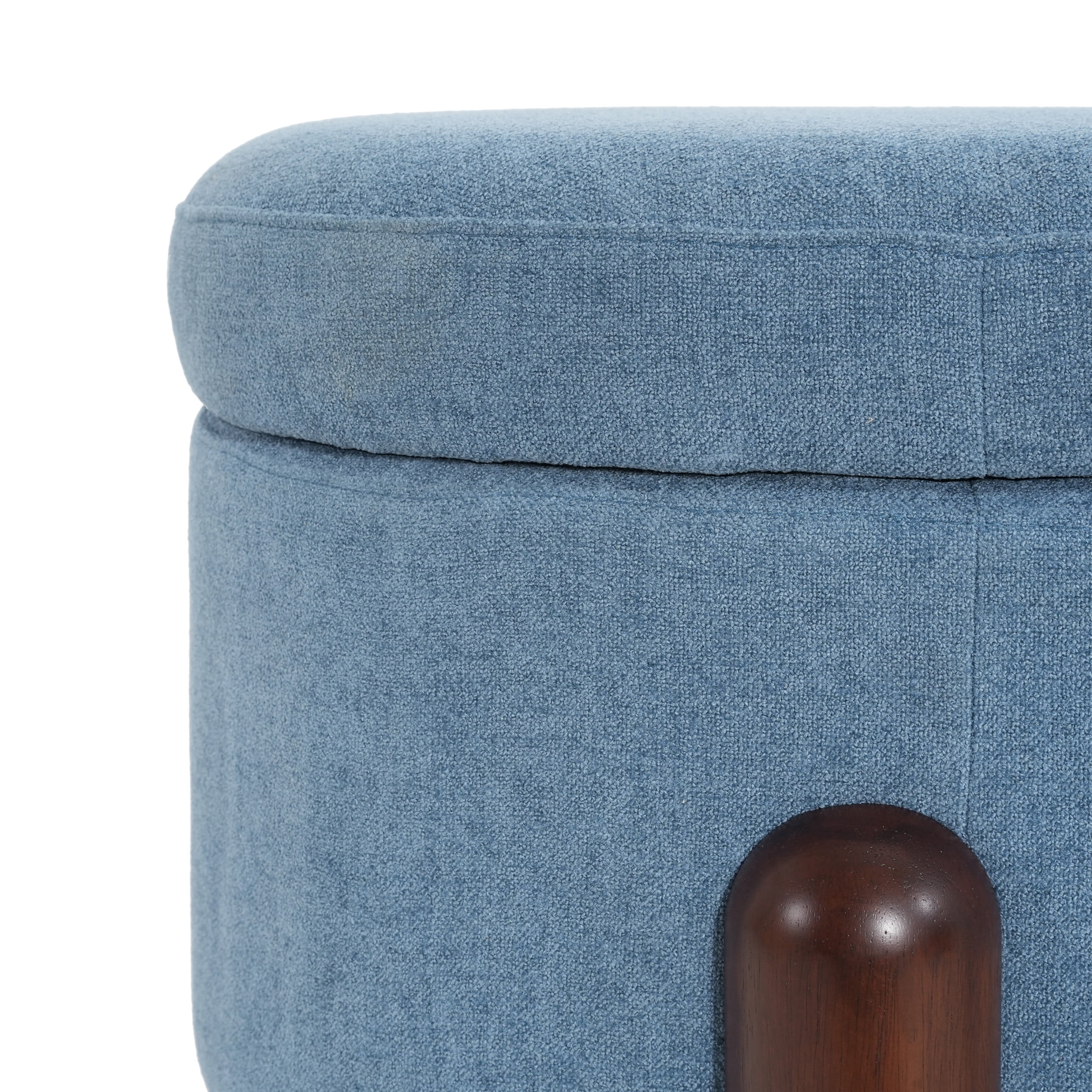 Christopher Knight Home Upholstered Oval Storage Ottoman Bench with Solid Wood Frame, Blue+Brown