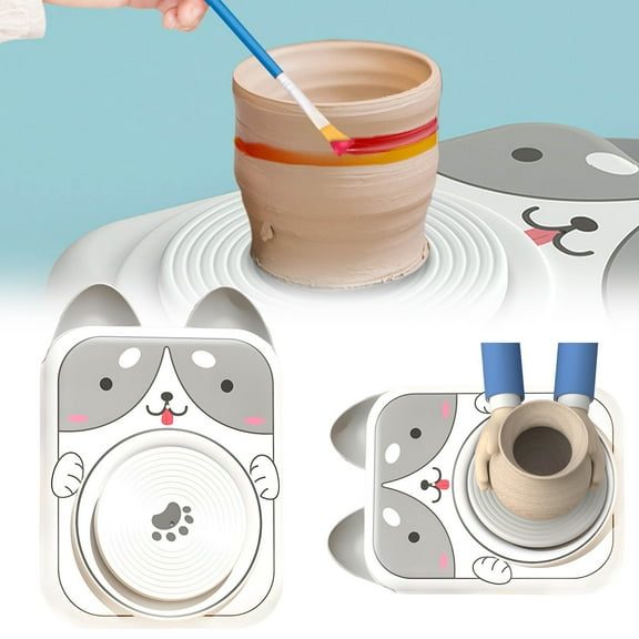 Educational Toys - Cute Animal Pottery Wheel Set - Electric Pottery Machine Clay Turntable with Clay(3Ml)- Diy Porcelain Machine Complete Pottery Kit Birthday Gift Christmas Gift (Grey)