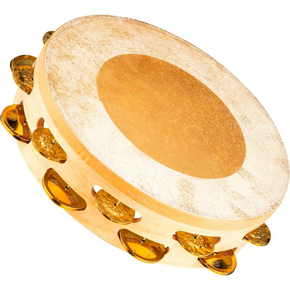 MEINL Artisan Edition Calf Skin Tambourine Dual Rows, Mixed Jingles, 10" Solid Brass Jingles