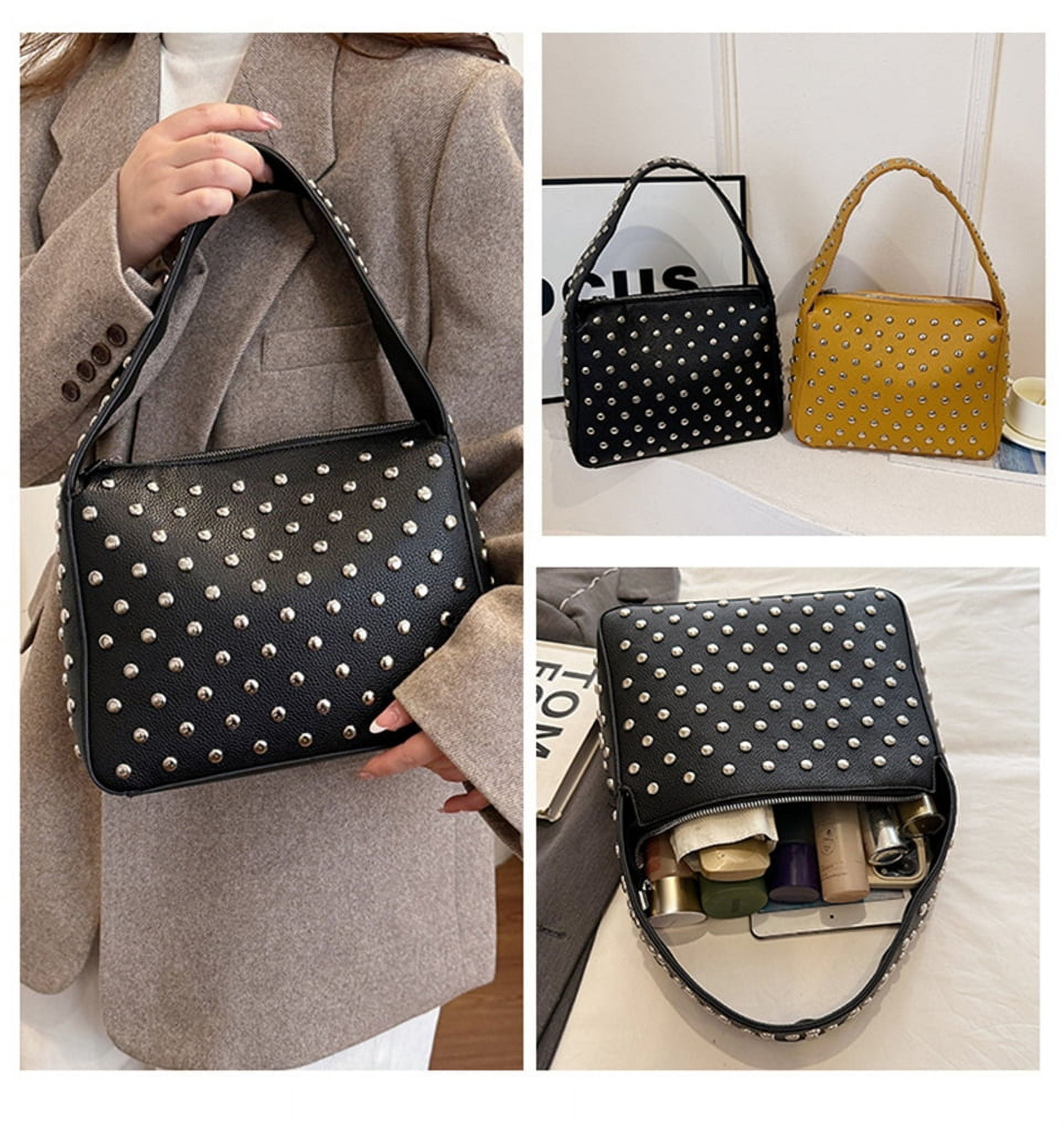 Necvior Studded PU Underarm Purse Shoulder Bag Retro Punk Style 90s Small Zippered Handbag for Women Fashion Streetwear