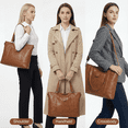 thumbnail image 2 of Large Leather Laptop Tote HandBag for Women, Fits 15 Inch Computer, PU Leather Briefcase Crossbody Shoulder Purse with Padded Compartment for Work, School, Travel & Business, 2 of 7