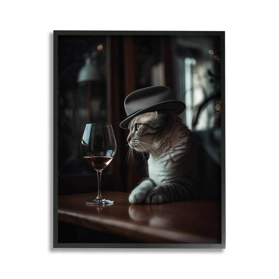 Stupell Industries Classy Cat at Bar Animals & Insects Painting Black Framed Art Print Wall Art, 11 x 14