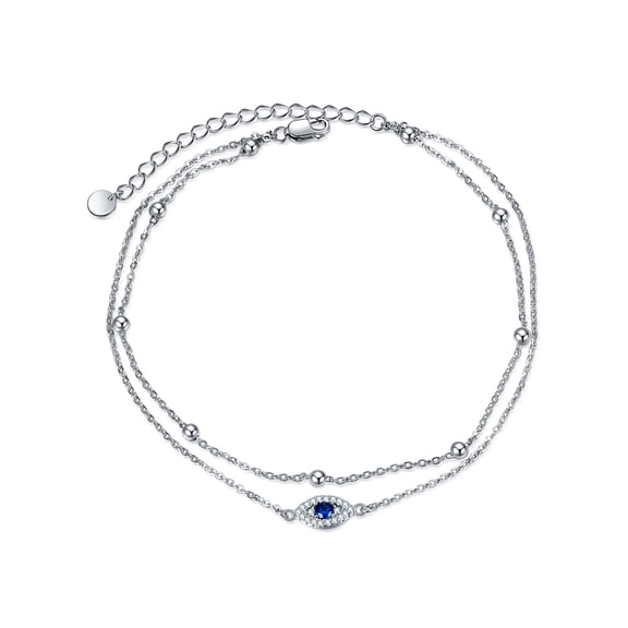YAFEINI 925 Sterling Silver Evil Eye Bracelet for Women Double Layered Chain Summer Beach Jewelry