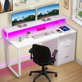 thumbnail image 6 of ModFusion 47" Home Office Computer Desk for Small Space with LED Lights, Power Outlets, Storage Drawers & Monitor Stand, White, 6 of 10