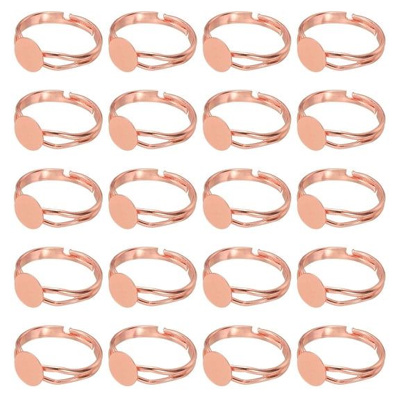 Uxcell Metal Ring Blanks, 8 mm 40 Pcs Adjustable Finger Round Ring Pad Setting Flat Pad Tray for Jewelry Making Finding DIY Carvings, Rose Gold