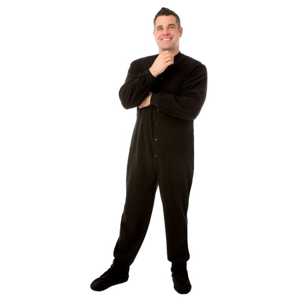 Big Feet PJs Black Micro polar Fleece Adult Footed Pajamas with Drop