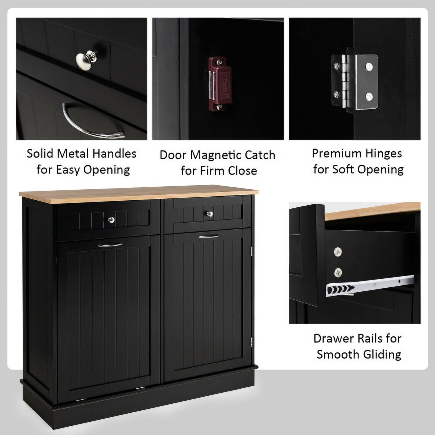 Finihen Kitchen Storage Cabinet, Buffet Sideboard, Rubber Wood Kitchen Trash Cabinet with Single Trash Can Holder and Adjustable Shelf, for Dining Room, Kitchen, Living Room, Black Finihen Kitchen Storage Cabinet, Buffet Sideboard, Rubber Wood Kitchen Trash Cabinet with Single Trash Can Holder and Adjustable Shelf, for Dining Room, Kitchen, Living Room, Black