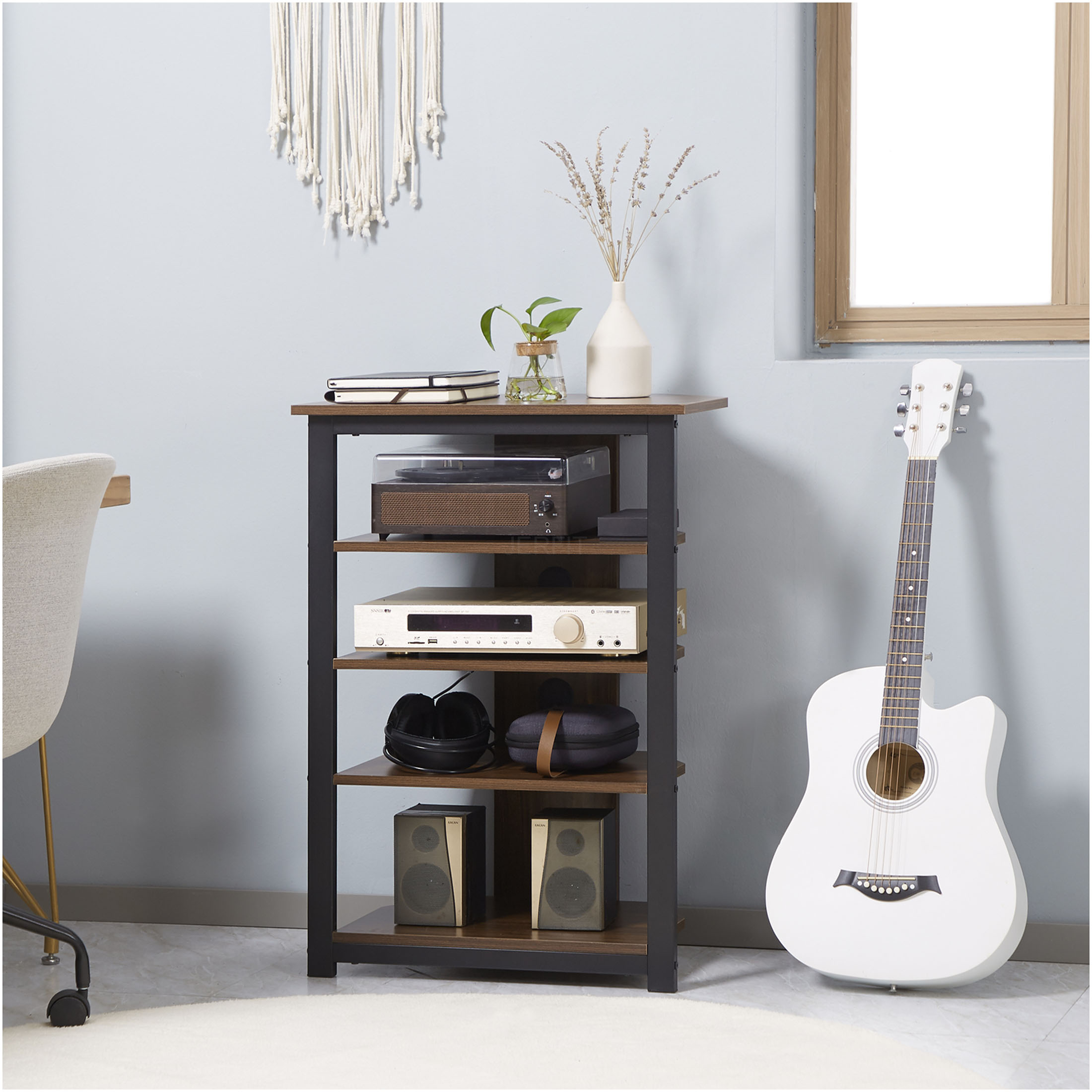 JERFIT Corner TV Stand for TVs up to 29", Brown Media Entertainment Center with Storage Shelves, Space Saving Design for Living Room
