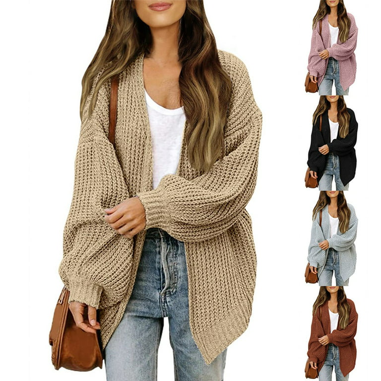 Womens Cardigan Sweater Long Sleeve Oversized Ribbed Knit Cardigans Jacket  