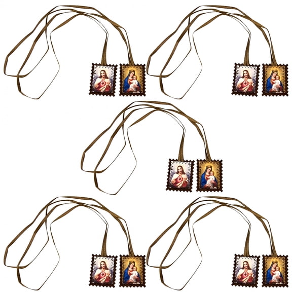DESIGNICE 2026 New 15 Pcs Catholic Scapular Our Lady of Mt Carmel and Sacred Heart Catholic,Brown Scapular Necklace for Men Women with Scalloped Edges