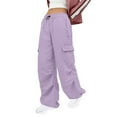 thumbnail image 2 of IROINNID Pants for Women Cargo Vintage Street Style Star Print Spicy Girl Low Waist Straight Tube Slimming Pants,Purple, 2 of 8