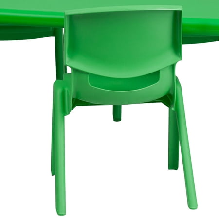 Flash Furniture 24W x 48L Rectangular Green Plastic Height Adjustable Activity Table Set with 6 Chairs