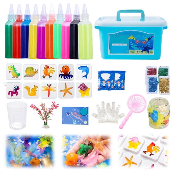 Aqua Water Gel Kit for Kids, Creative Squishy Maker Toy with 20 Magic and 16 Shape Molds Pets, Birthday Gifts Crafts DIY for Kids, Make Your Own Squishies 10 Bottles 600ml