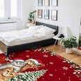 thumbnail image 5 of Christmas Cat Area Rug 2.7x5ft Winter Snowflake Xmas Tree Poinsettia Red Non-Slip Washable Square Rugs Soft Felt Indoor Floor Mat for Bedroom Kitchen Living Room Bathroom, 5 of 8
