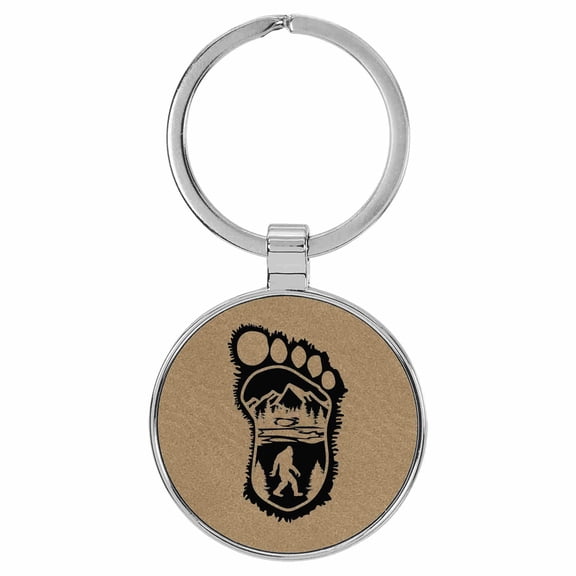 Enthoozies Bigfoot Foot Imprint Sasquatch Light Brown Laser Engraved Leatherette Keychain Backpack Pull - 1.5 x 3 Inches