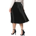 thumbnail image 3 of Agnes Orinda Women's Plus Size Pleated Stretchy High Waist Metallic Shiny Midi Skirt 2X Black, 3 of 7
