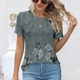thumbnail image 5 of Hrsba Ladies Tops and Blouses,Summer Print Pleated Short Sleeve Crewneck Casual Ladies T Shirts Blouses, 5 of 5