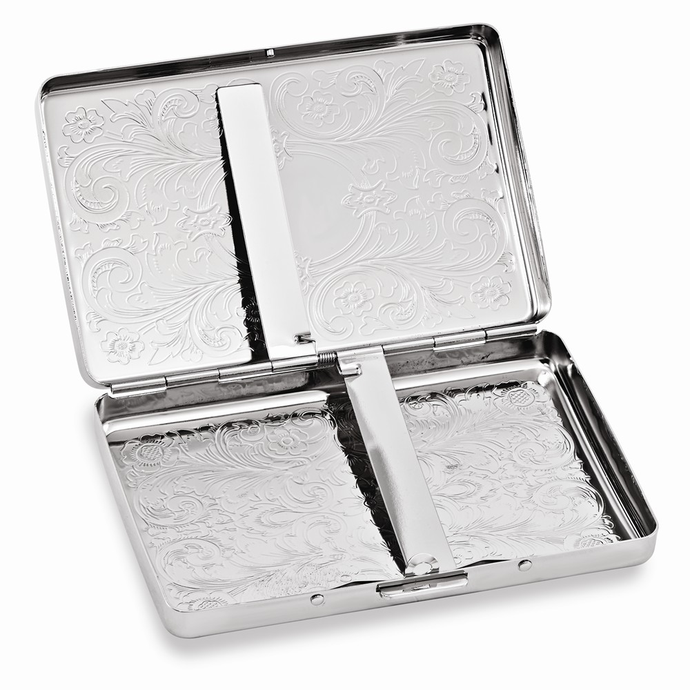 Silver-tone Scroll Design (Holds 16) Cigarette / Card Case QGM12317