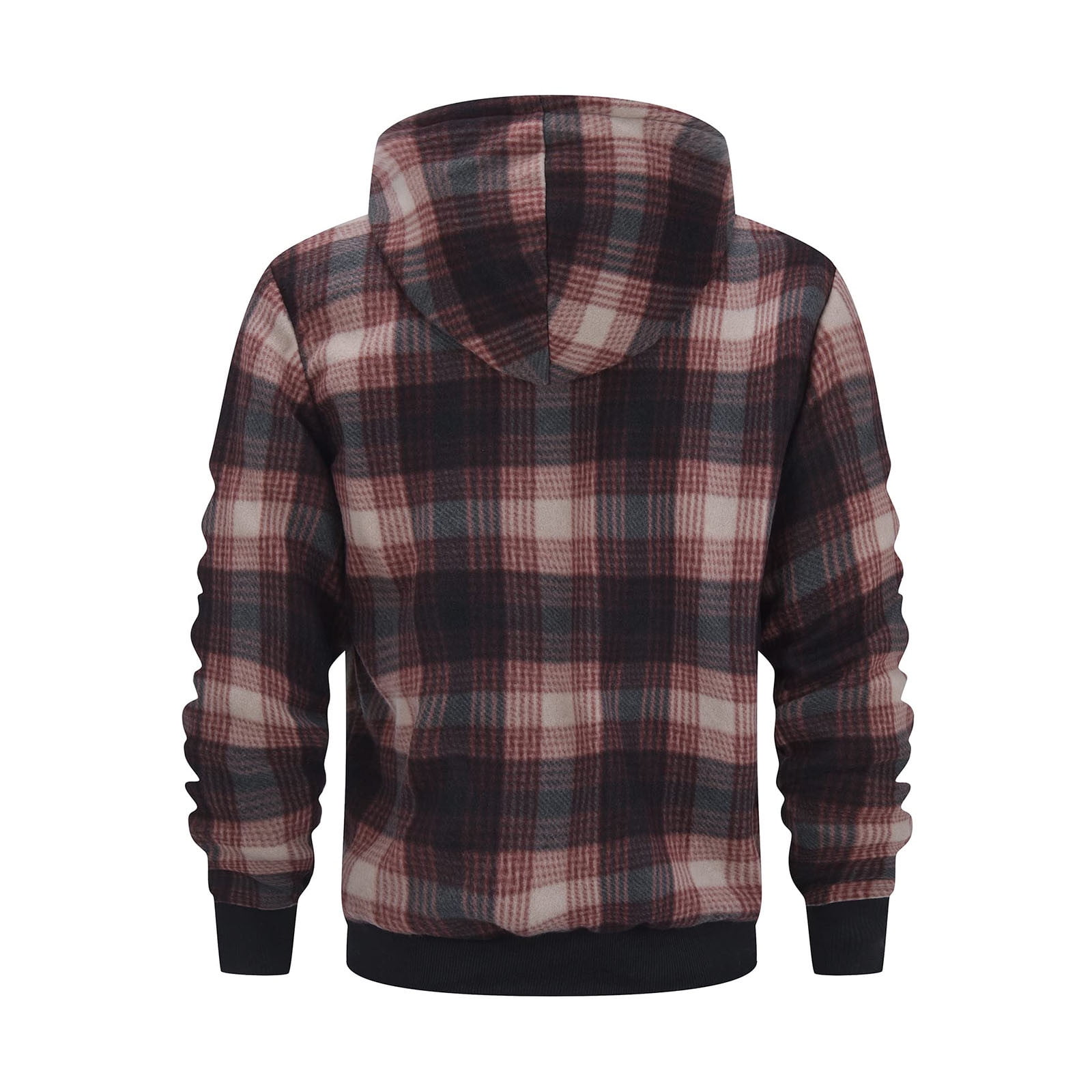 Xcmzpl Men's Full Zip Sherpa Lined Flannel Jacket Fleece Hooded Plaid Jacket with Hood for Men Warm Thicken Shacket Jacket Outwear with Pocket
