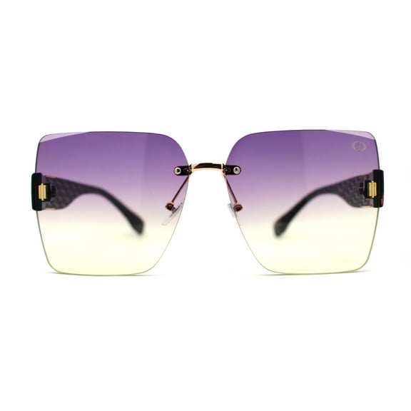 Womens Beveled Rimless Luxury Fashion Oversize Rectangle Sunglasses Black Gold Purple Yellow
