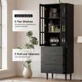 thumbnail image 4 of RichYa 71"H Tall Bookcase with Drawers,2 Doors Display Bookshelf with Metal Legs,6 Tier Storage Cabinets for Living Room,Home Office,Black(B), 4 of 11