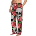 thumbnail image 2 of Uemuo Skull and Roses Pattern Men's Wide Leg Palazzo Lounge Pants with Pockets Light Weight Loose Comfy Casual Pajama Pants-Large, 2 of 9