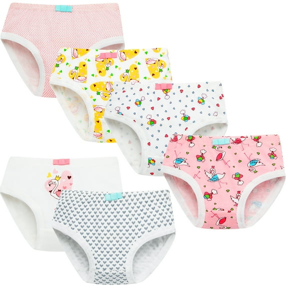mijaja 6Pcs Girls' Pure Cotton Brief Underwear for Toddler 2-3 Years - Balloon,Swan,Love-heart