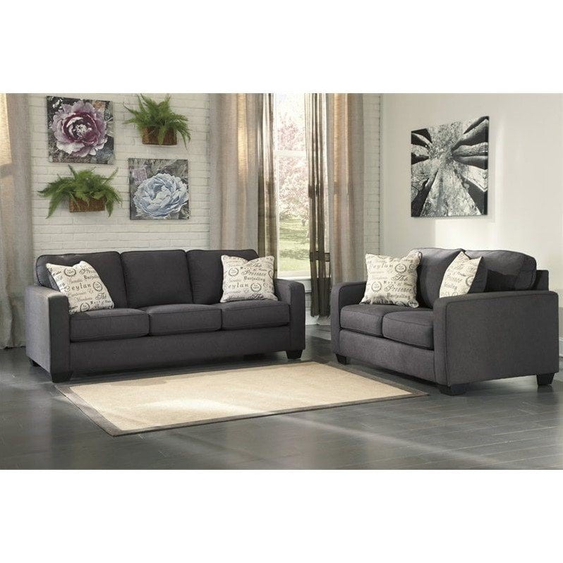 Ashley Alenya 2 Piece Sofa Set In Charcoal Ashley Alenya 2 Piece Sofa Set In