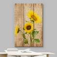 thumbnail image 3 of wall26 Canvas Print Wall Art Yellow Sunflower Trio on Wood Panels Nature Wilderness Digital Art Realism Chic Colorful Multicolor Ultra for Living Room, Bedroom, Office - 16"x24", 3 of 5
