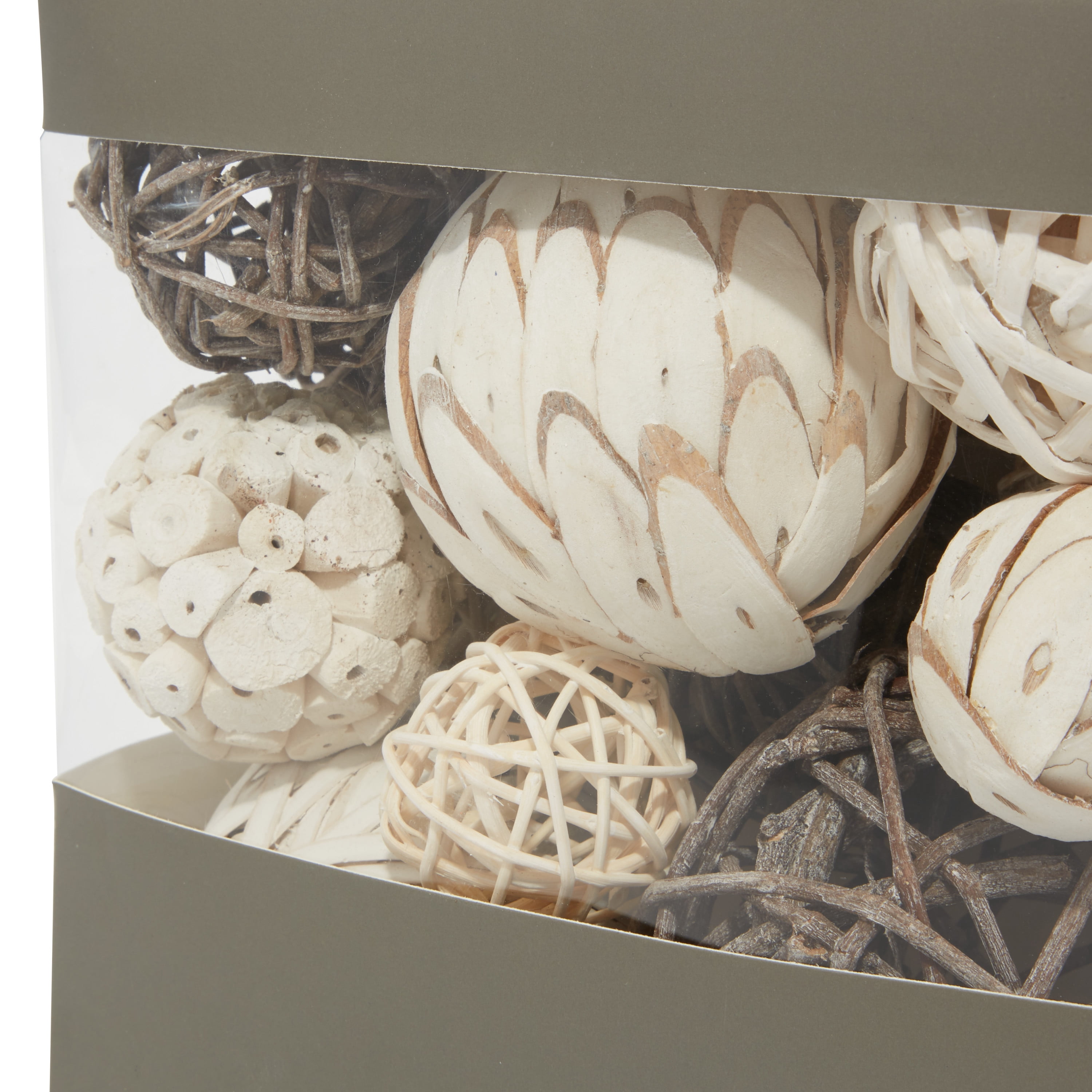 DecMode Brown 7" Handmade Wood Orbs & Vase Filler with Varying Designs (2 Count)