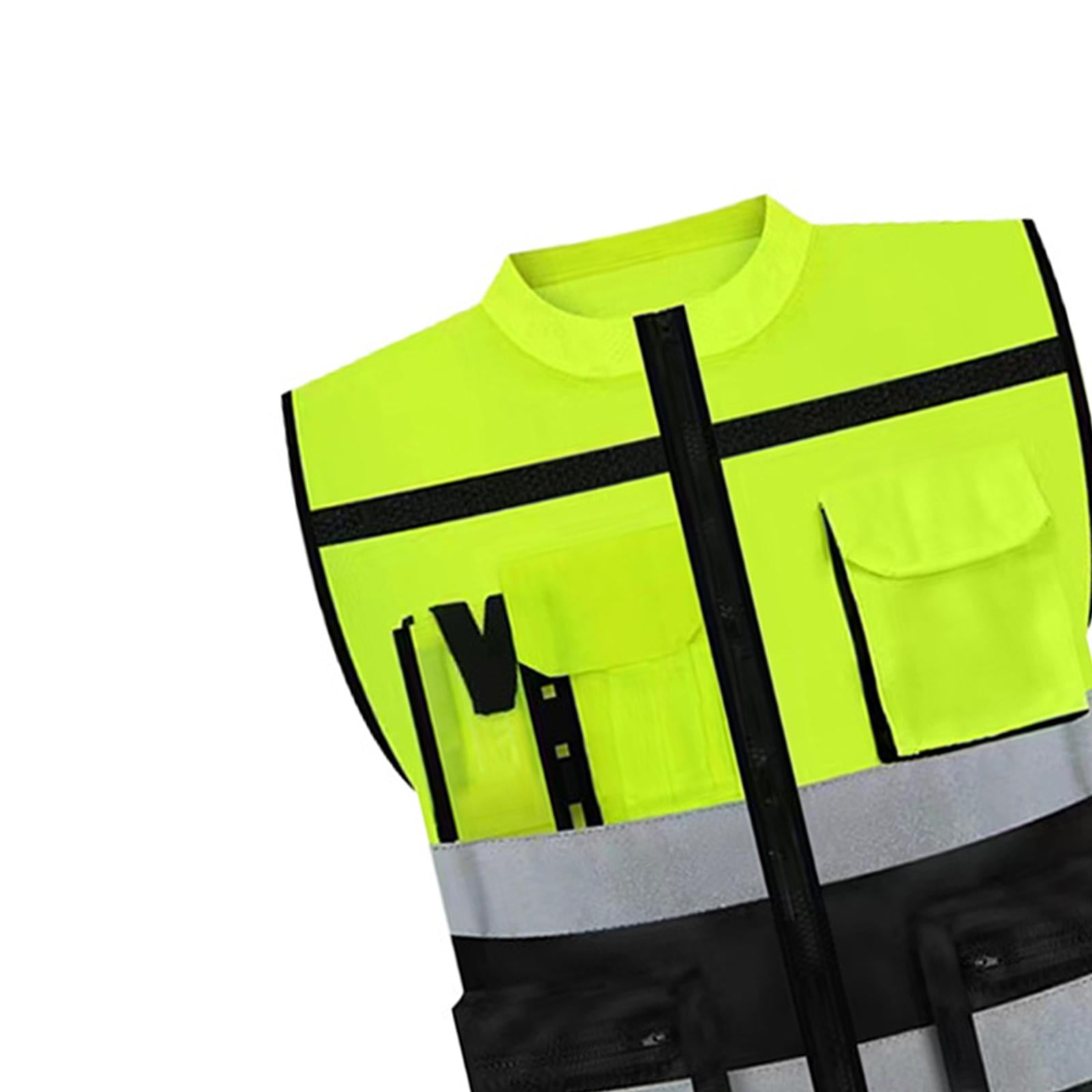 Vensio -High Visibility Reflective Vest with Multiple Pockets and Zipper, Lightweight Breathable Workwear for Night Running Cycling and Safety Personnel, Green XXXL