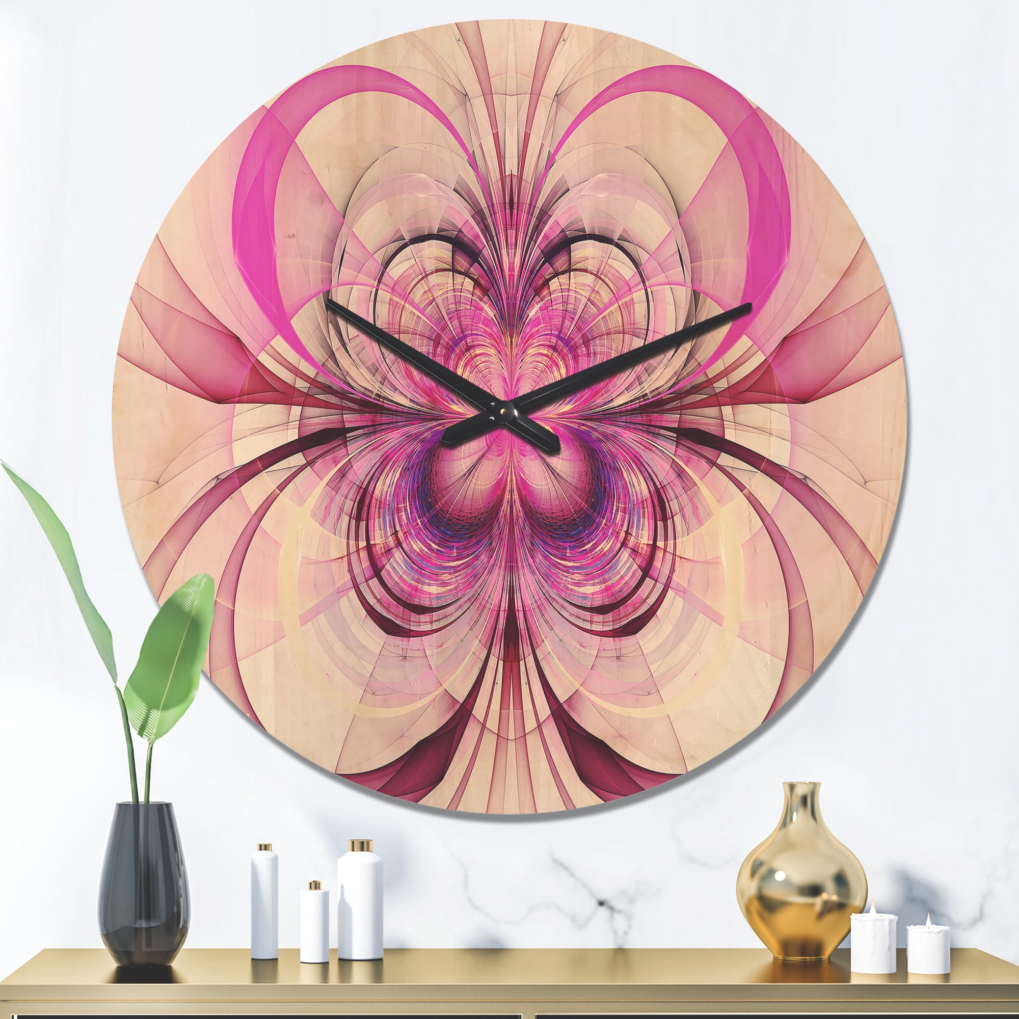 Designart 'Fractal Purple Flower Pattern ' Modern Wood Wall Clock