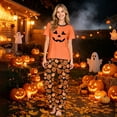 thumbnail image 2 of Halloween Family Pajamas Matching Set - 2 piece Pumpkin Face Short Sleeve Top and Pants Loungewear,Halloween Pjs for Family Photos for Family Halloween Night for 3XL Pjs, 2 of 8