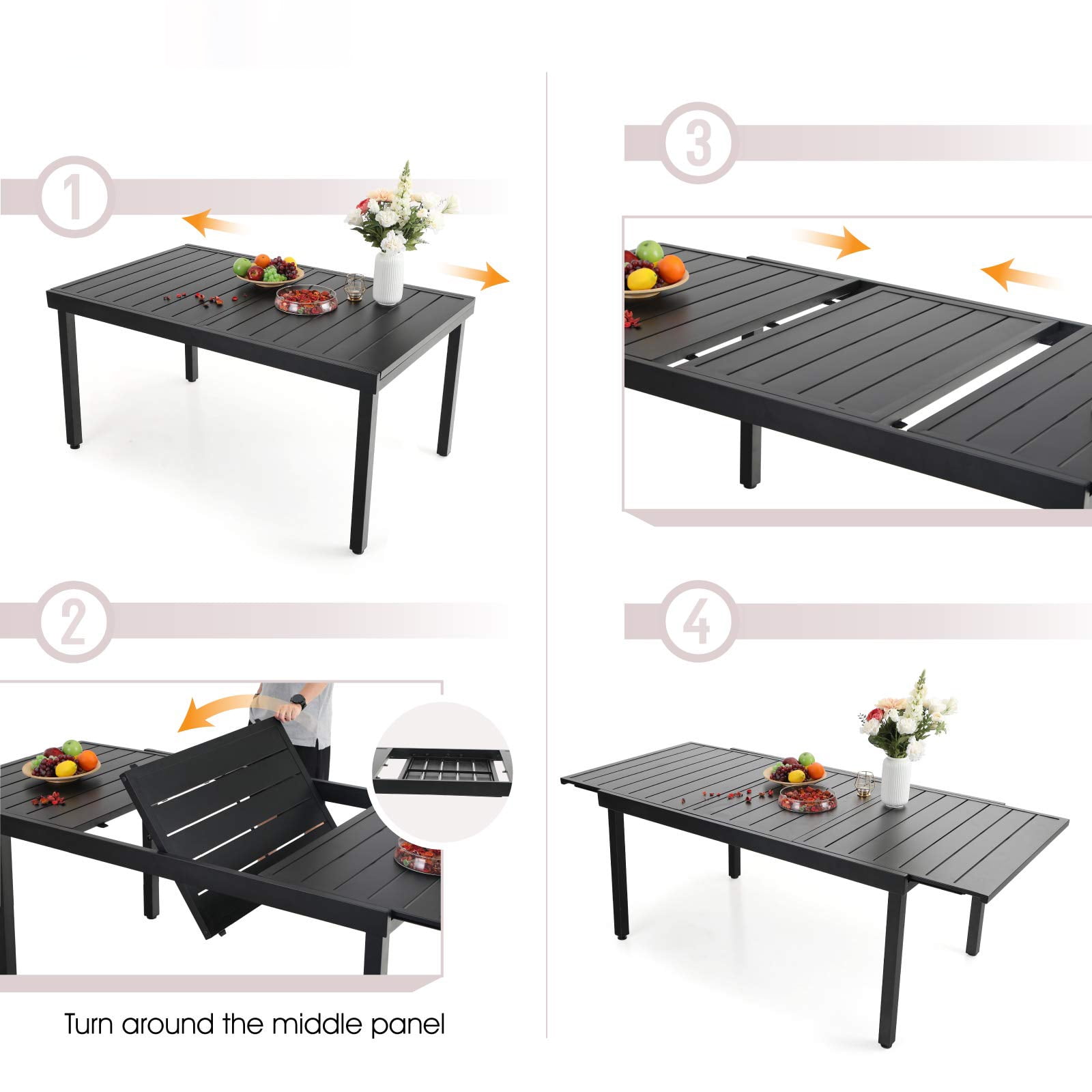 MF Studio Extendable Outdoor Patio Dining Table, Length Up To 84" for 8-Person, Black