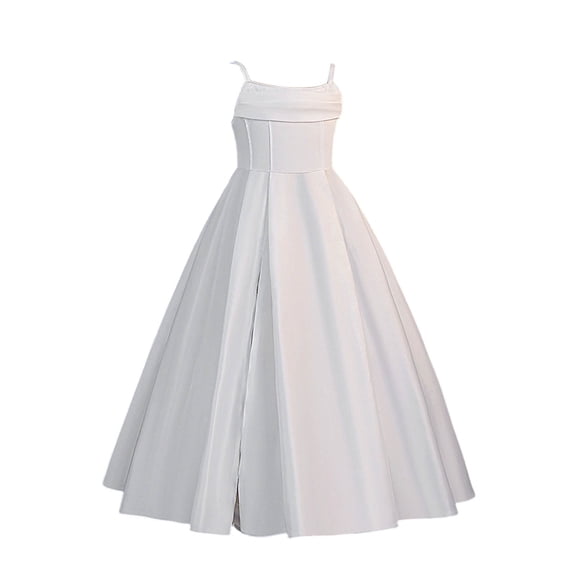 Bobifish Toddler Girls Banquet Dress Satin Square Neck Tank Sleeveless Party Long Swing Formal Dress Children Girls Dresss