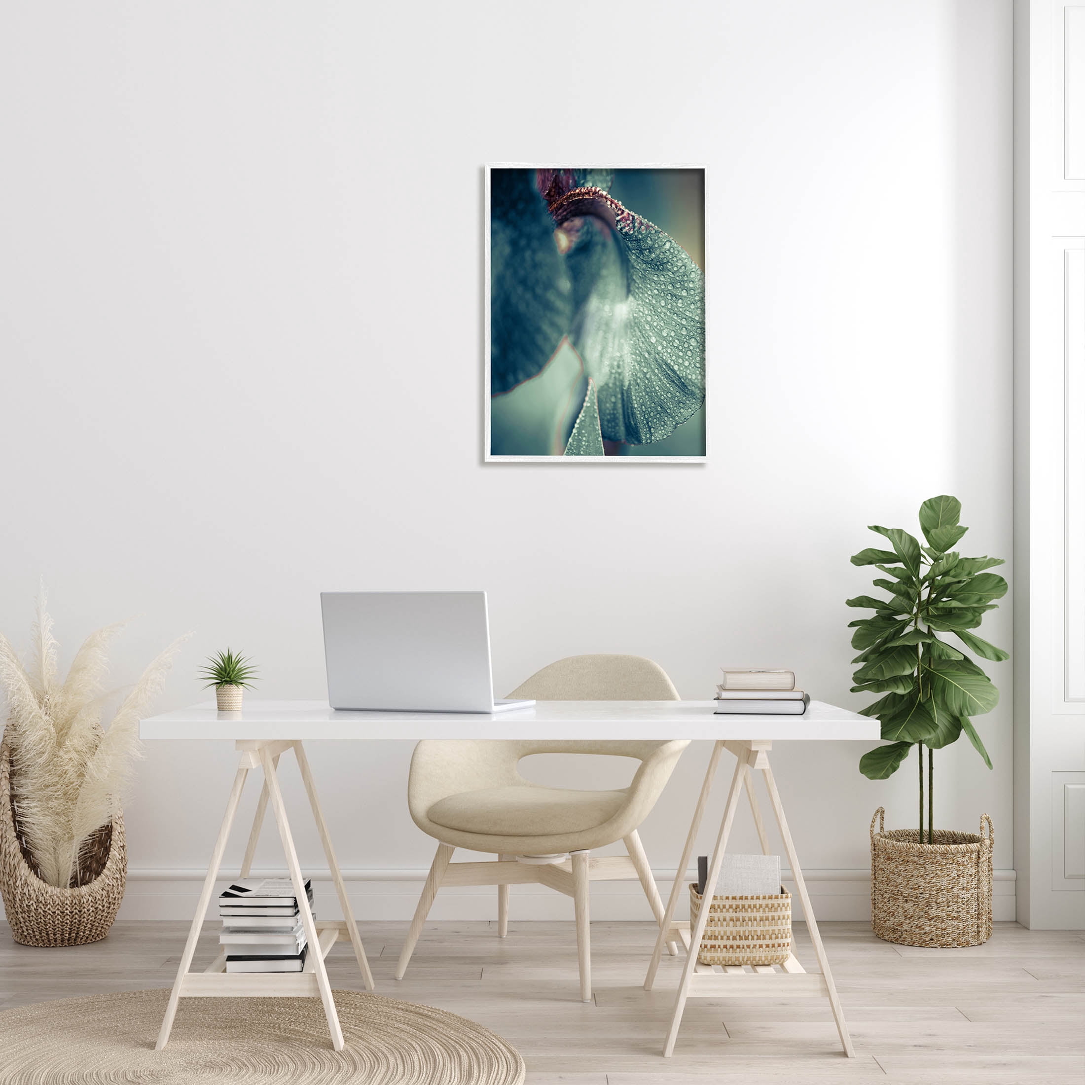 Close Up Water Drip Petals Botanical & Floral Photograph White Framed Art Print Wall Art