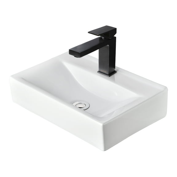 Aquaterior Wall Mount Ceramic Sink w/ Bathroom Square Single Handle Faucet ORB