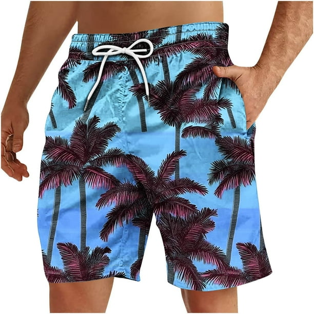 Pantalones Cortos Casuales de los Hombres Impresos Pantalones de Playa con Cordón de Bolsillo Deportivos, Poliéster Ligero para Primavera Verano Al Aire Libre Y Diario