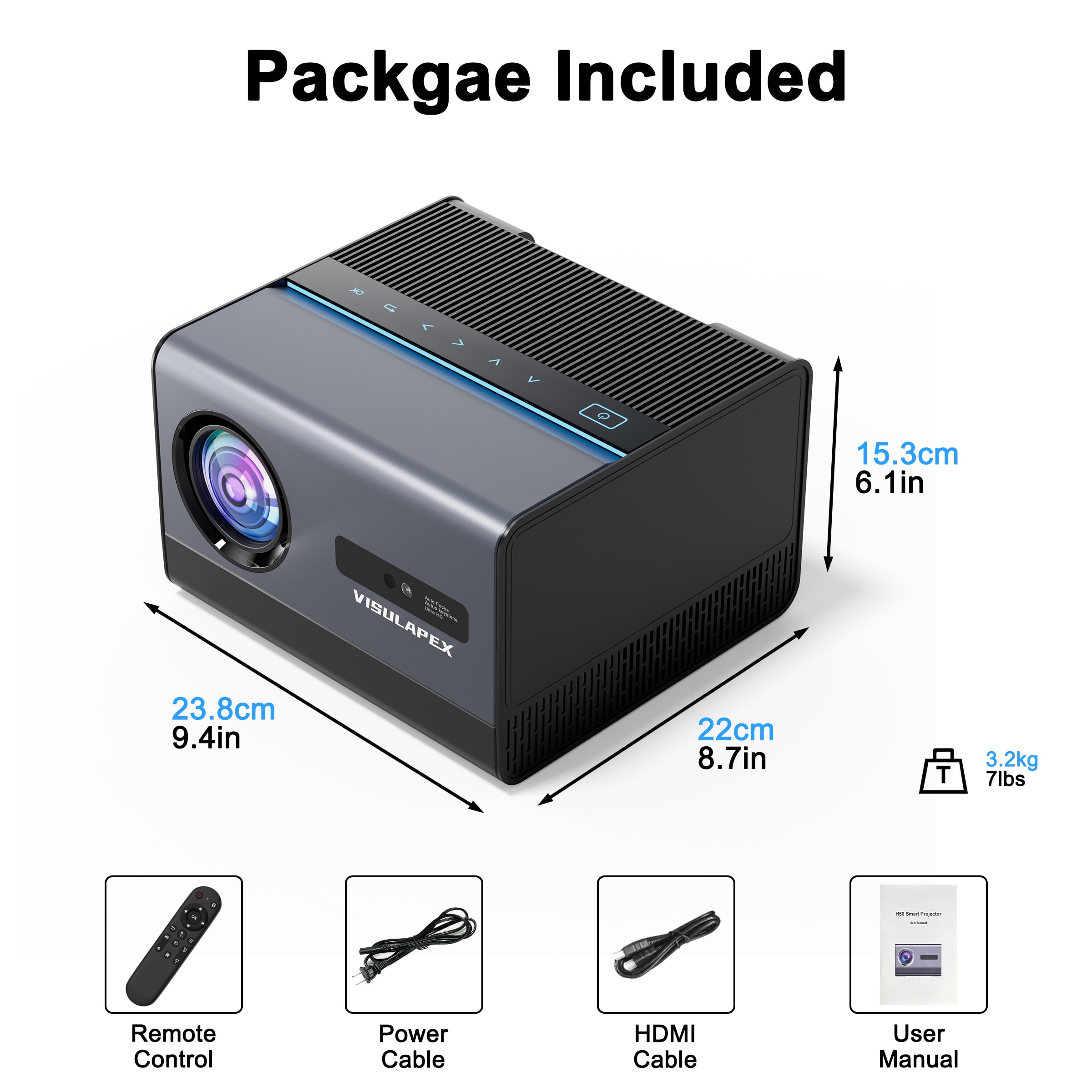 Visulapex U1001 Projector with WiFi 6 and Bluetooth 5.2 1080p, Black