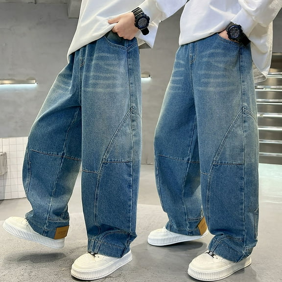Boy's Hop Skater Jeans High Waist Floor Length Baggy Wide Leg Easy Care Vintage Dance Skateboard Pants for Kids